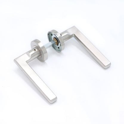 Superior Luna Lever on Round Rose Bathroom Handle Set - Satin Stainless Steel