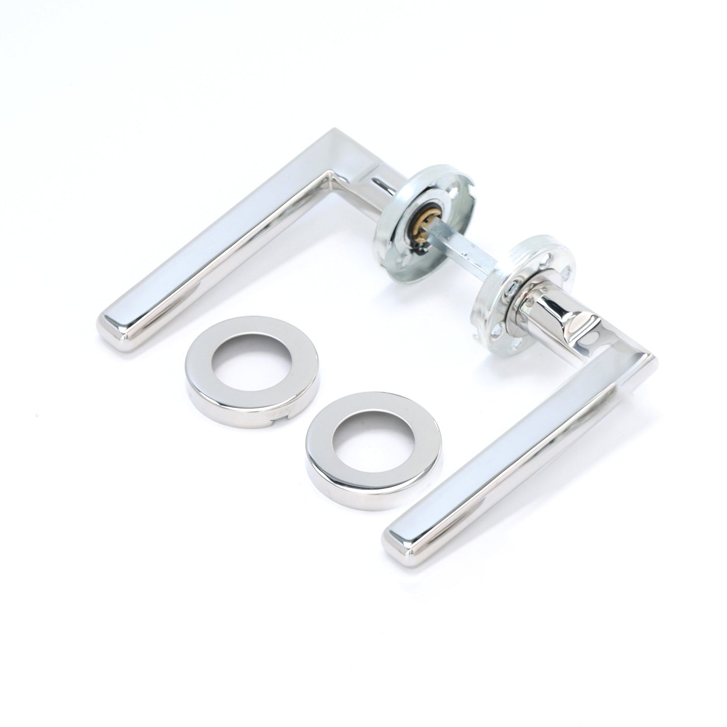 Superior Luna Lever on Round Rose Handle Set - Polished Stainless Steel