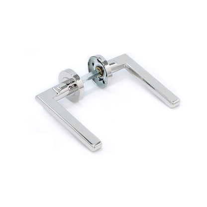 Superior Luna Lever on Round Rose Bathroom Handle Set - Polished Stainless Steel