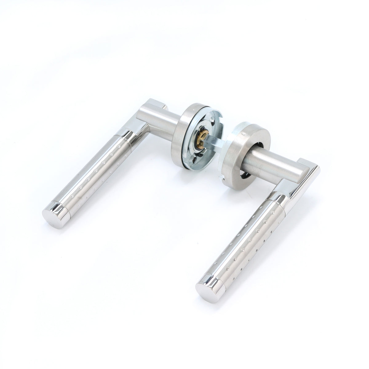 Superior Proxima Lever on Round Rose Bathroom Handle Set - Polished Stainless Steel