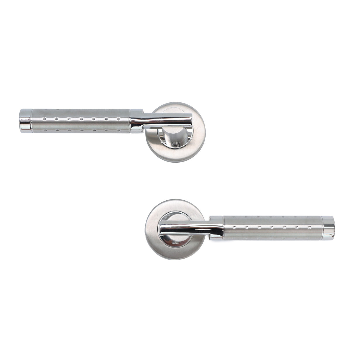 Superior Proxima Lever on Round Rose Bathroom Handle Set - Polished Stainless Steel