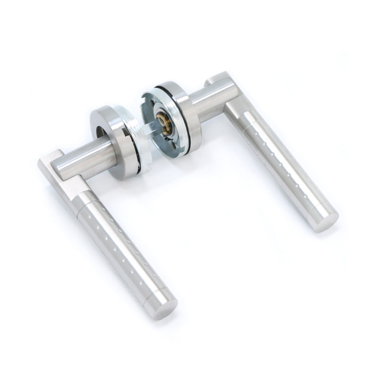 Superior Proxima Lever on Round Rose Bathroom Handle Set - Satin Stainless Steel