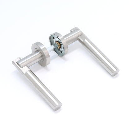 Superior Titan Lever on Round Rose Bathroom Handle Set - Satin Stainless Steel