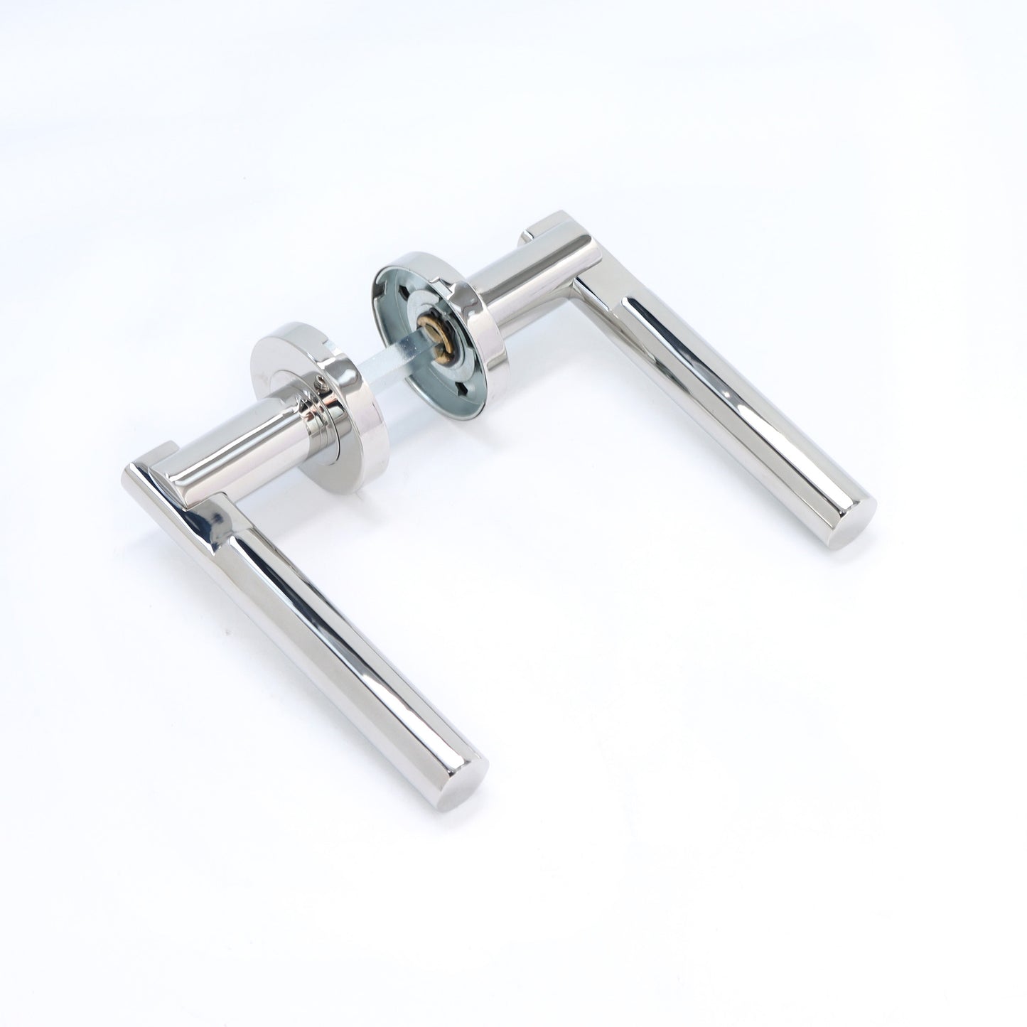 Superior Titan Lever on Round Rose Bathroom Handle Set - Polished Stainless Steel