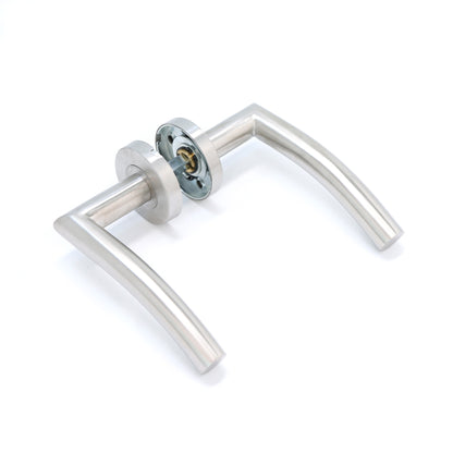 Superior Miranda Lever on Round Rose CE13 Fire Door Handle Set - Satin Stainless Steel (123554)