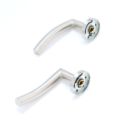 Superior Miranda Lever on Round Rose CE13 Fire Door Handle Set - Satin Stainless Steel (123554)