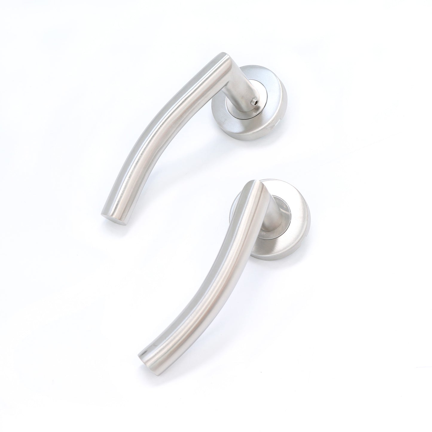 Superior Miranda Lever on Round Rose CE13 Fire Door Handle Set - Satin Stainless Steel (123554)