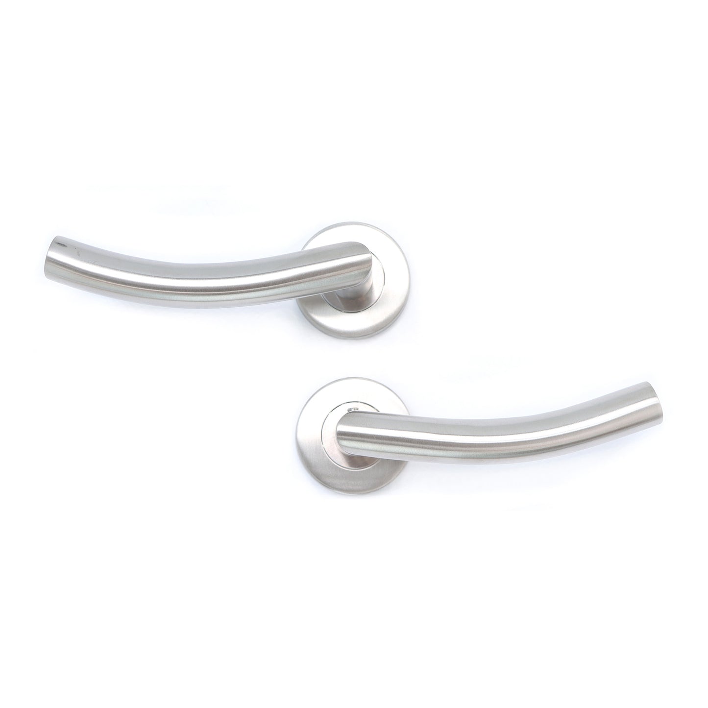 Superior Miranda Lever on Round Rose CE13 Fire Door Handle Set - Satin Stainless Steel (123554)