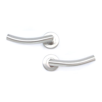 Superior Miranda Lever on Round Rose CE13 Fire Door Handle Set - Satin Stainless Steel (123554)