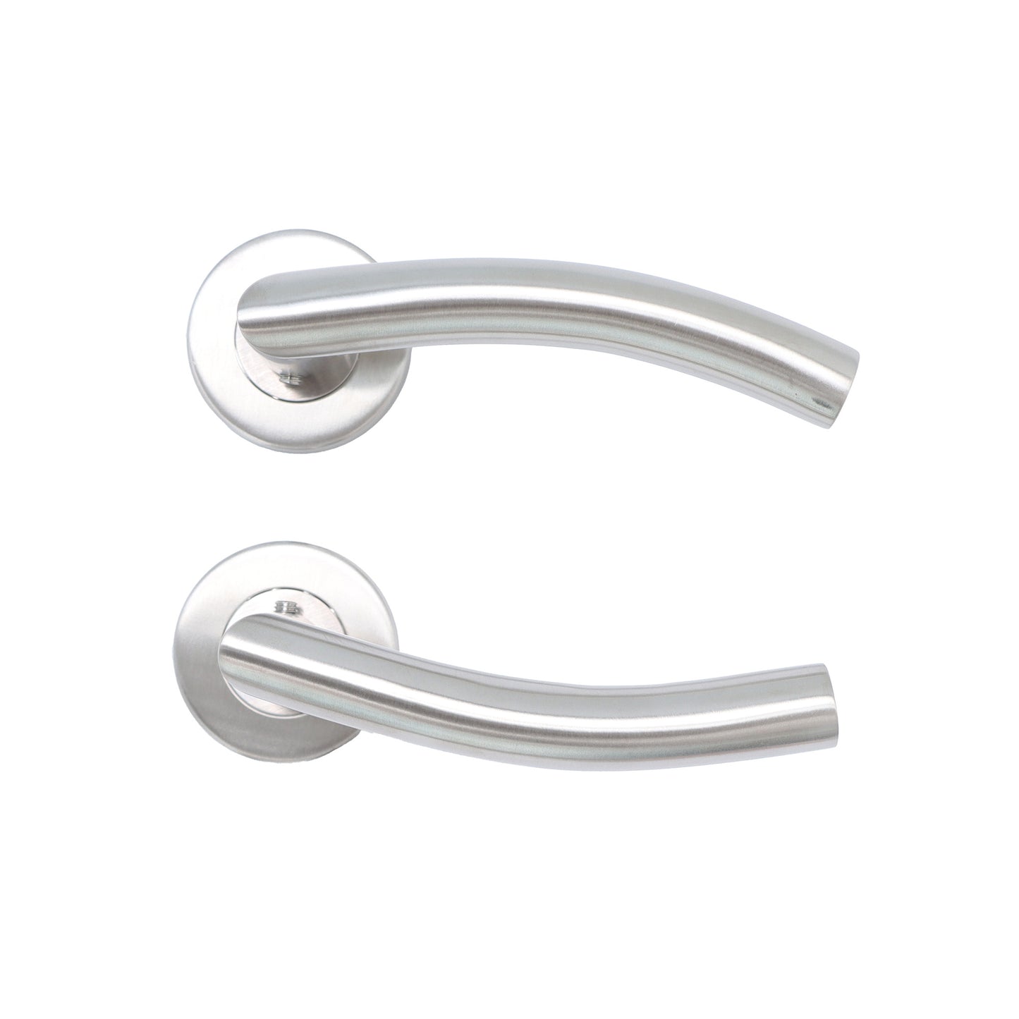 Superior Miranda Lever on Round Rose CE13 Fire Door Handle Set - Satin Stainless Steel (123554)