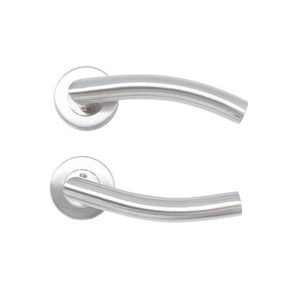Superior Miranda Lever on Round Rose CE13 Fire Door Handle Set - Satin Stainless Steel (123554)