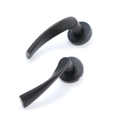 Superior Vega Lever on Round Rose Bathroom Handle Set - Matt Black