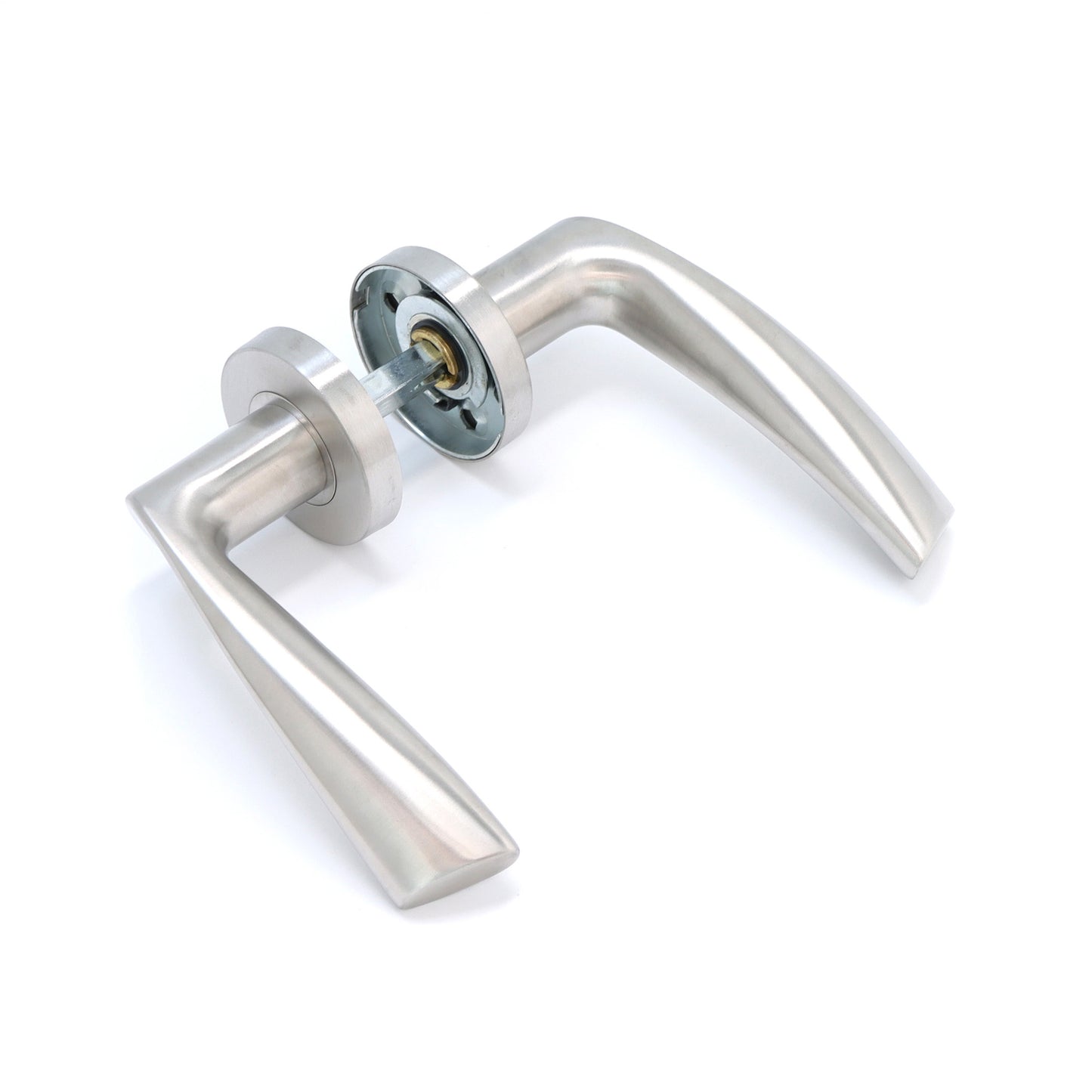 Superior Vega Lever on Round Rose Bathroom Handle Set - Satin Stainless Steel