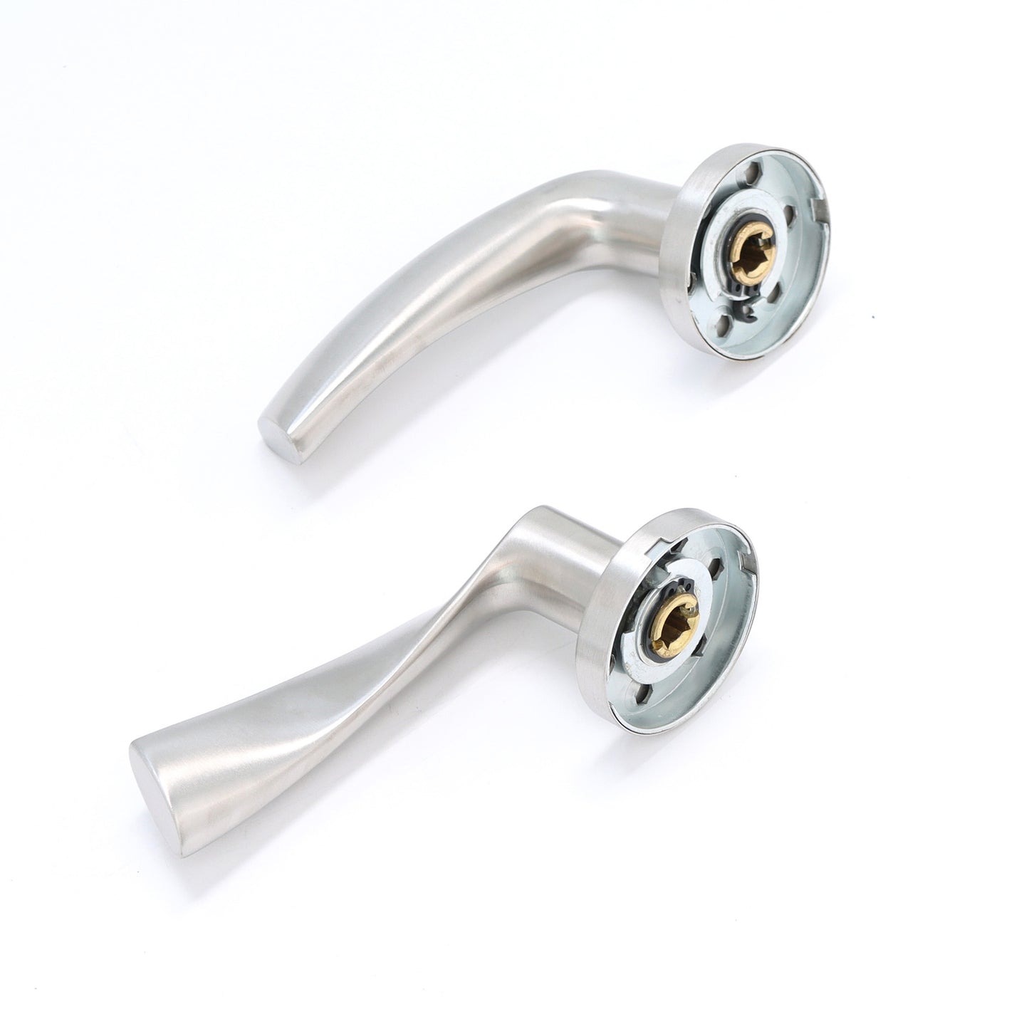 Superior Vega Lever on Round Rose Bathroom Handle Set - Satin Stainless Steel