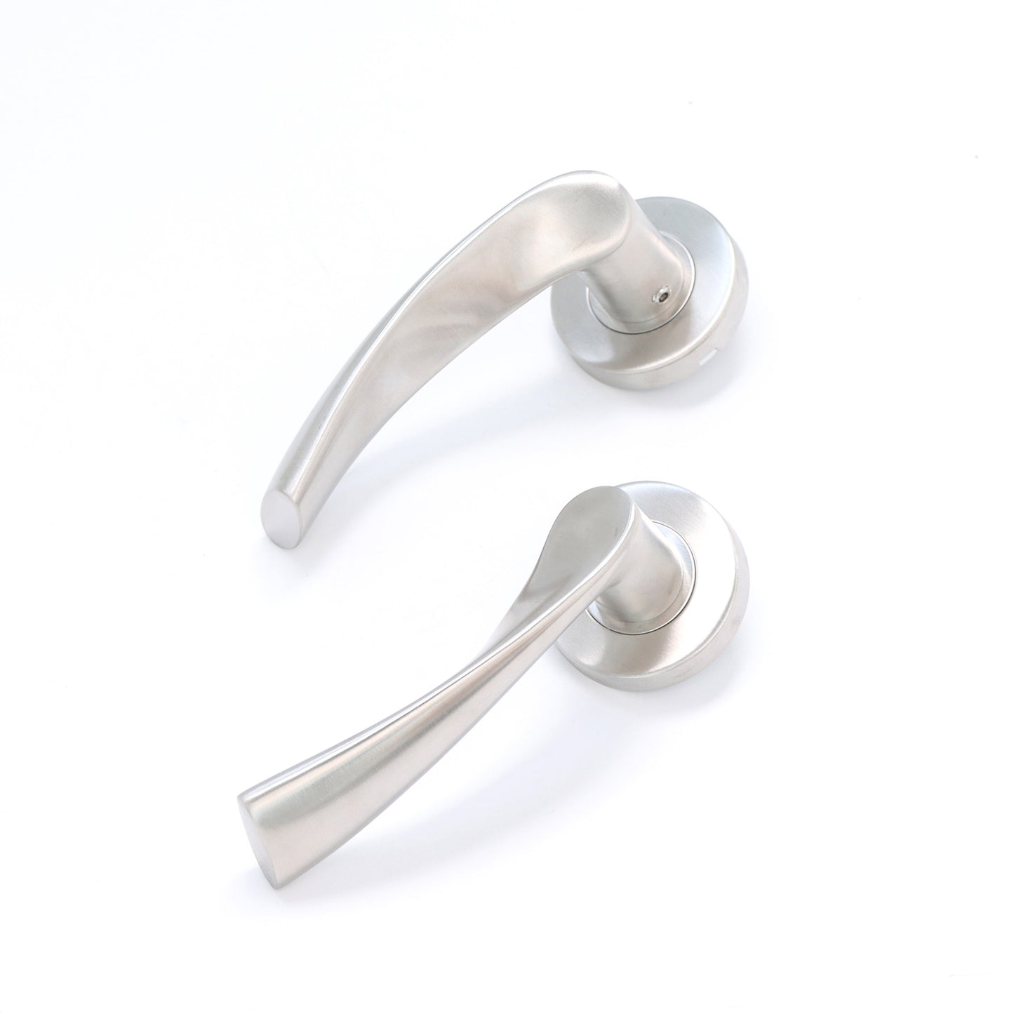 Superior Vega Lever on Round Rose Bathroom Handle Set - Satin Stainless Steel