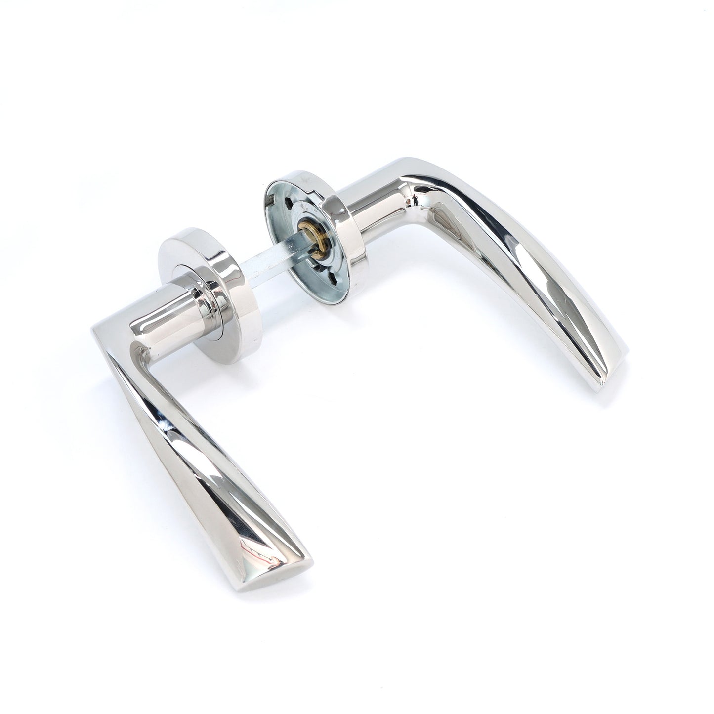 Superior Vega Lever on Round Rose CE13 Fire Door Handle Set - Polished Stainless Steel (123534)