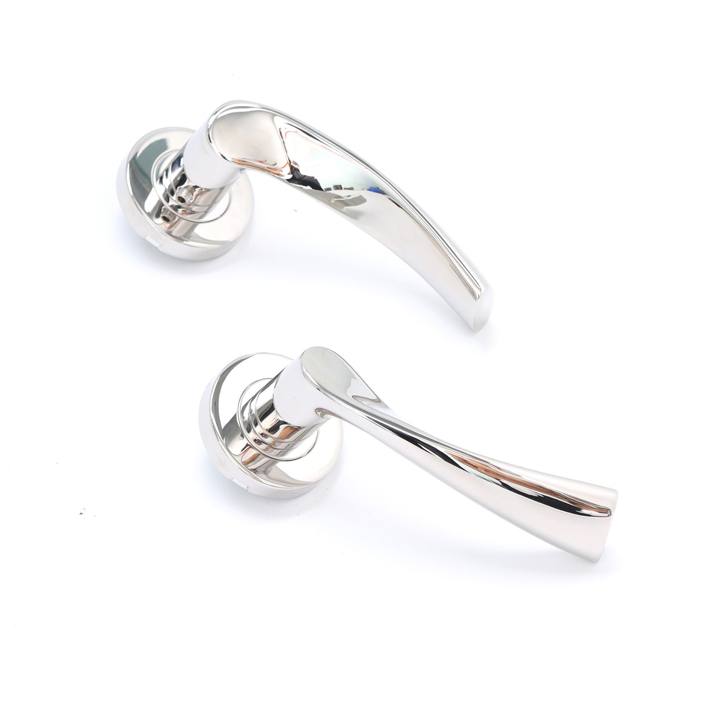 Superior Vega Lever on Round Rose Bathroom Handle Set - Polished Stainless Steel