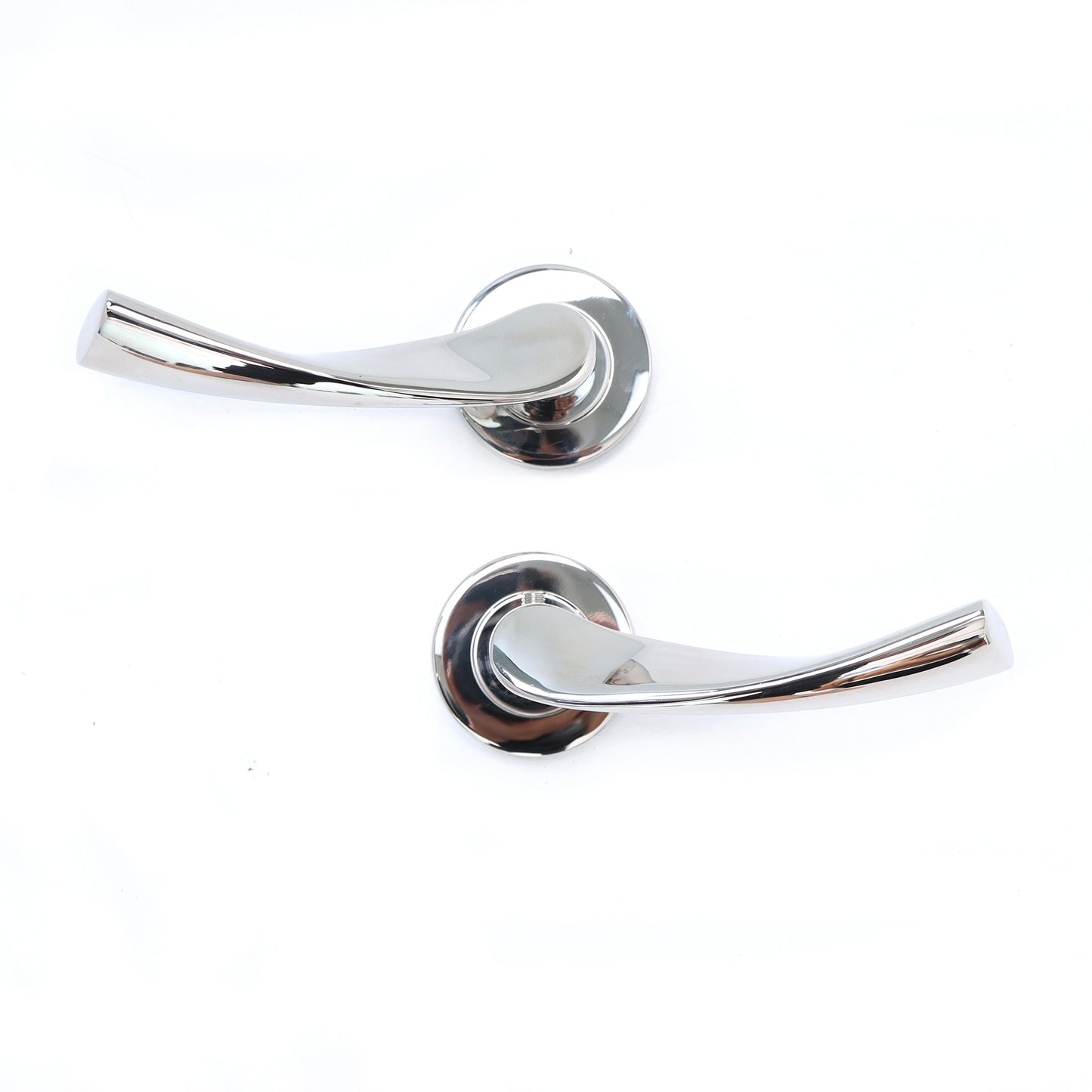 Superior Vega Lever on Round Rose Bathroom Handle Set - Polished Stainless Steel