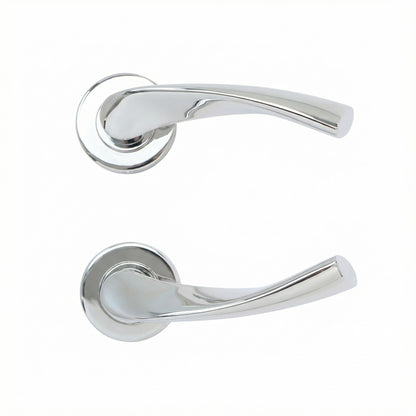 Superior Vega Lever on Round Rose Bathroom Handle Set - Polished Stainless Steel