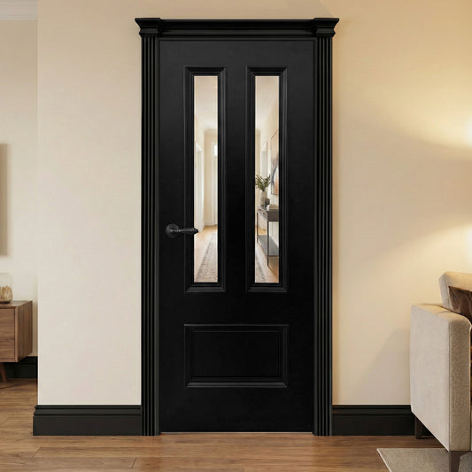 Jet Black Internal Fully Finished Clear Glass Belgravia 3 Panel Door (BLACKBELCG)