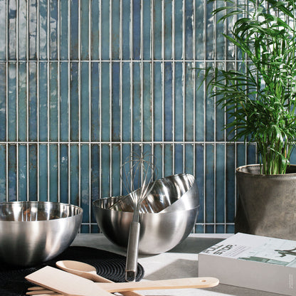 Turquoise Gloss - Elara Smooth Linear Water Resistant Ceramic Wall Tile