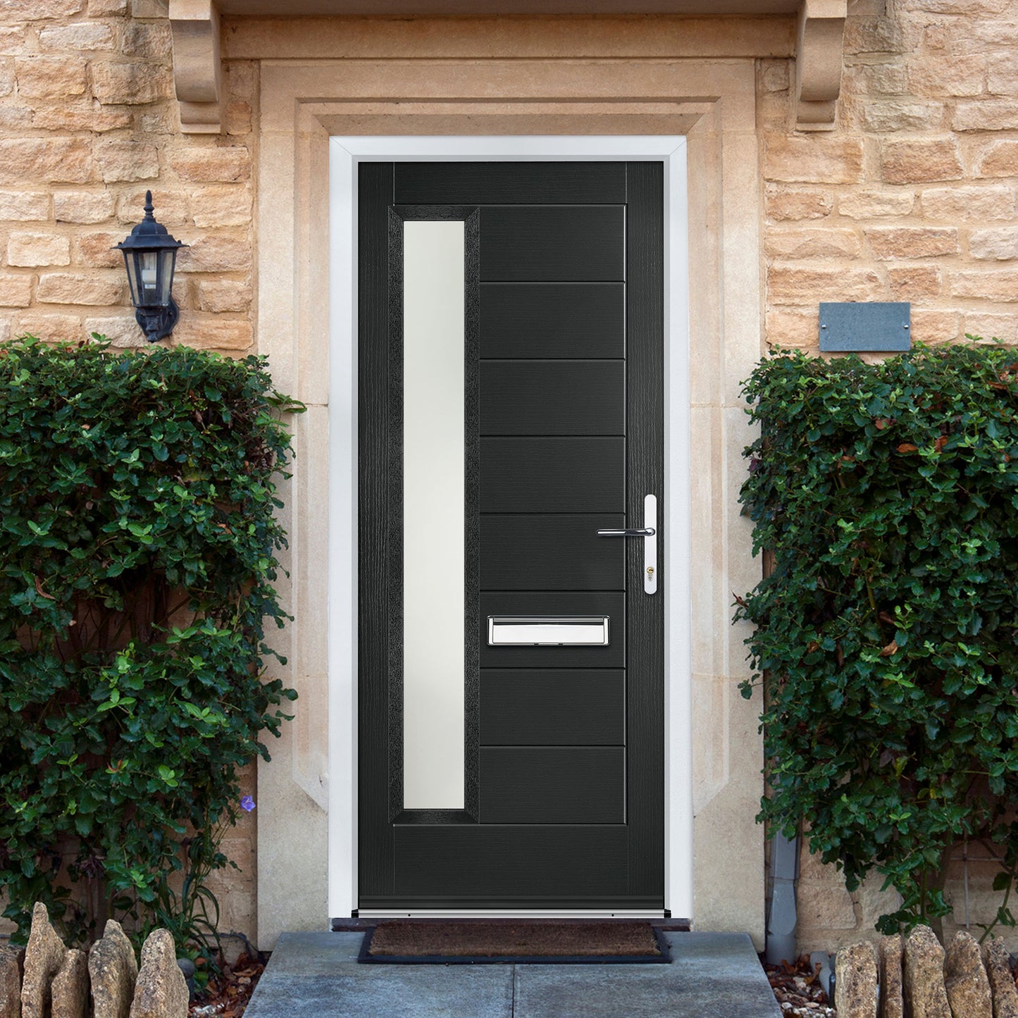 Minera Black Pre-Hung Obscure Satin Glass Composite Front Door Set