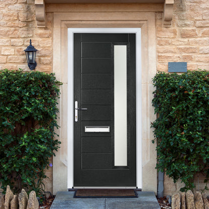 Minera Black Pre-Hung Obscure Satin Glass Composite Front Door Set
