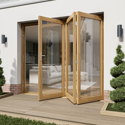 Fully Finished Oak External Folding Patio Door Set (OAKFOLD+HW)