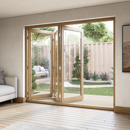 Fully Finished Oak External Folding Patio Door Set (OAKFOLD+HW)