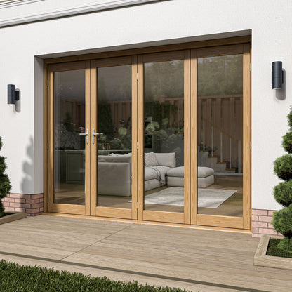 Fully Finished Oak External Folding Patio Door Set (OAKFOLD+HW)