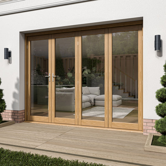 Fully Finished Oak External Folding Patio Door Set (OAKFOLD+HW)