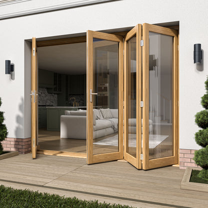 Fully Finished Oak External Folding Patio Door Set (OAKFOLD+HW)
