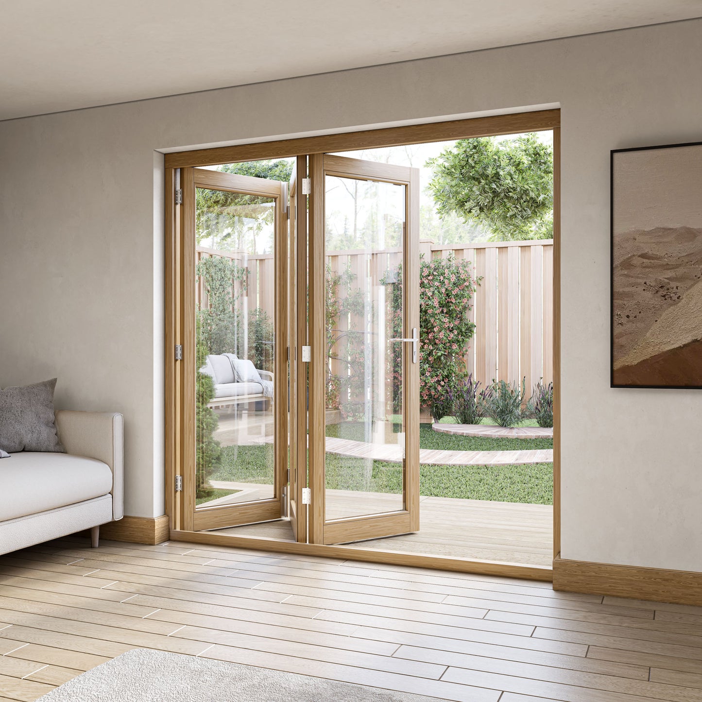 Oak External Fully Finished Folding Patio Door Set (123820)