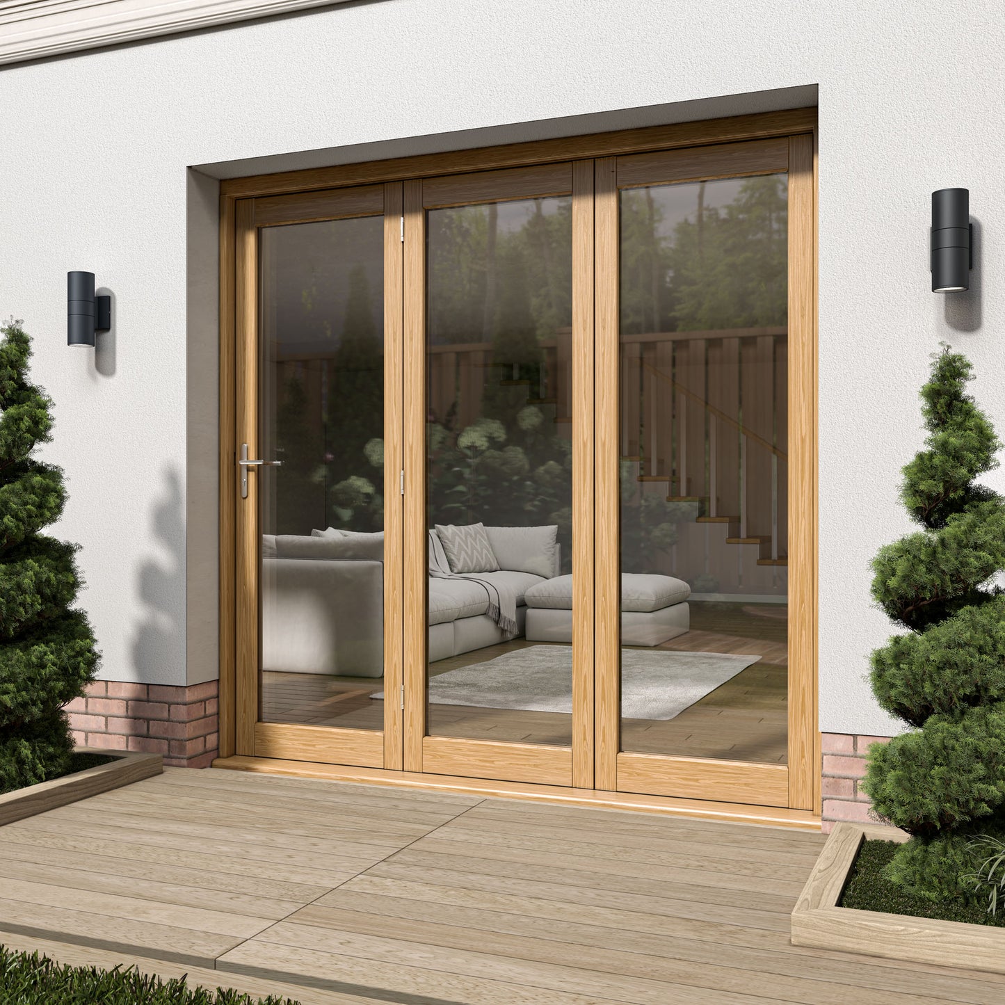 Fully Finished Oak External Folding Patio Door Set (OAKFOLD+HW)