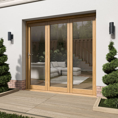 Fully Finished Oak External Folding Patio Door Set (OAKFOLD+HW)
