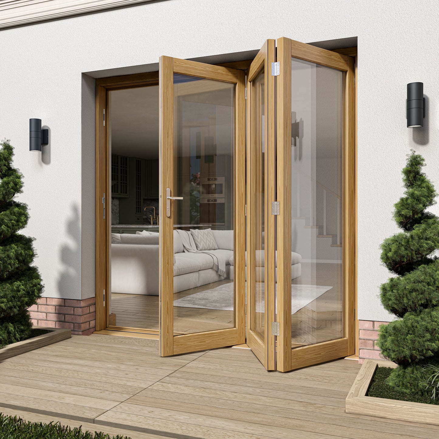 Oak External Fully Finished Folding Patio Door Set (123820)