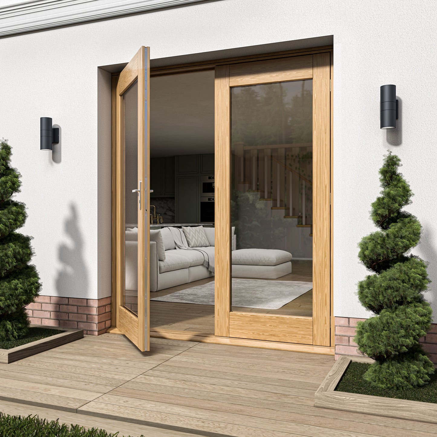 Fully Finished Oak External French Patio Door Set (OAKPATIO+HW)