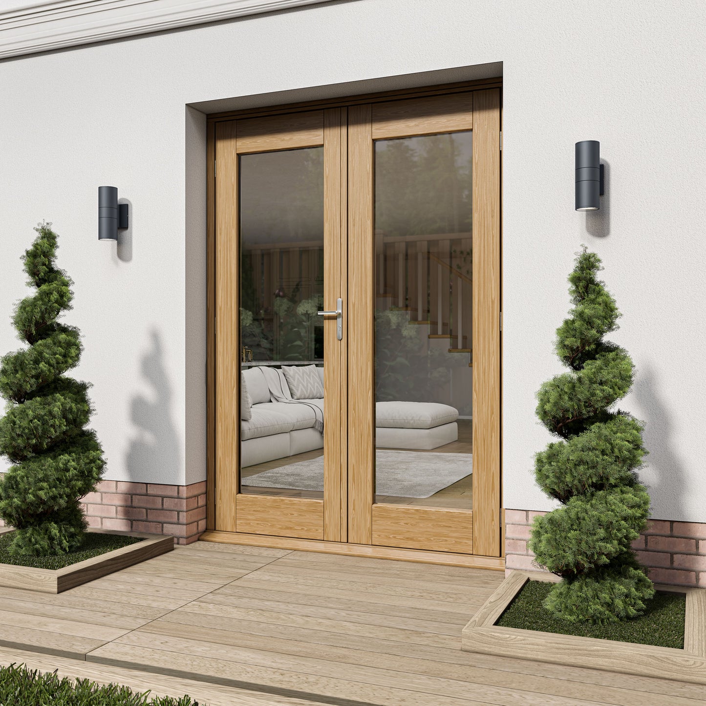 Fully Finished Oak External French Patio Door Set (OAKPATIO+HW)