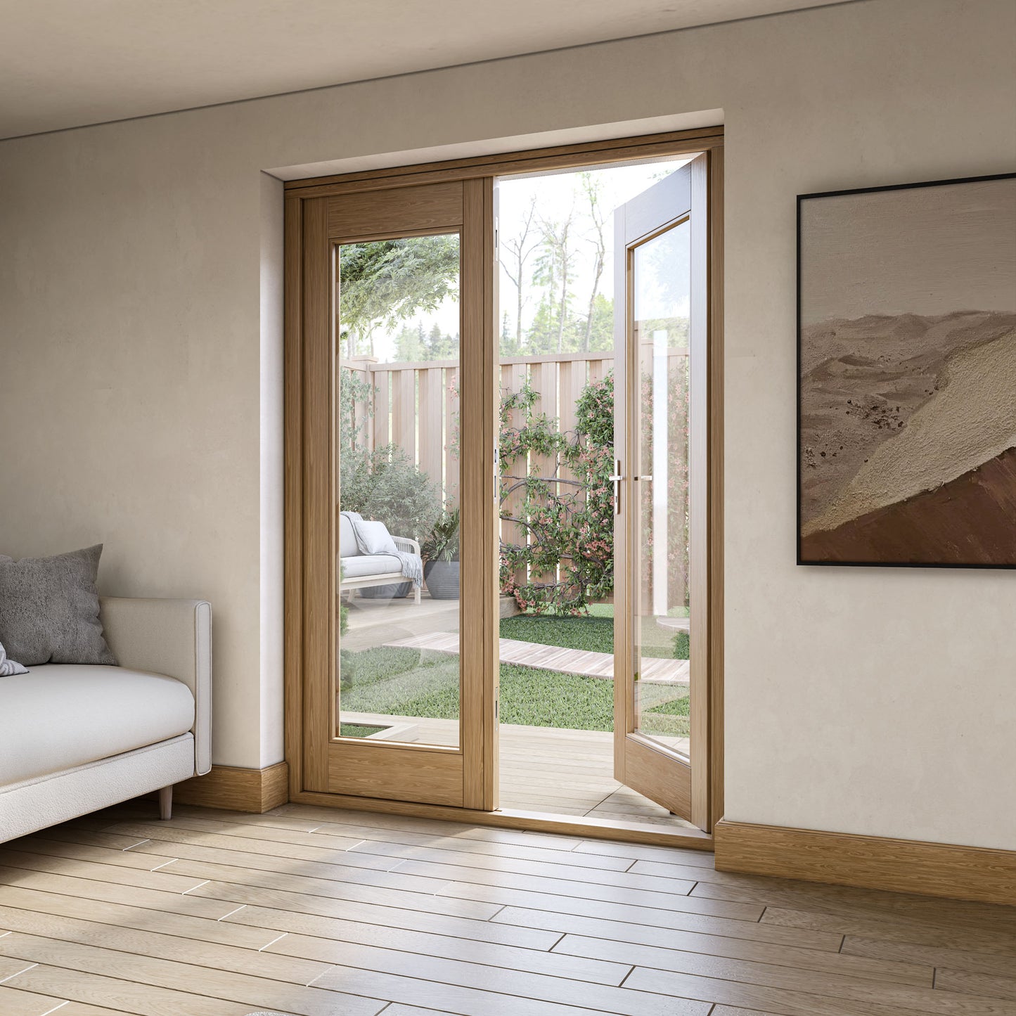 Fully Finished Oak External French Patio Door Set (OAKPATIO+HW)