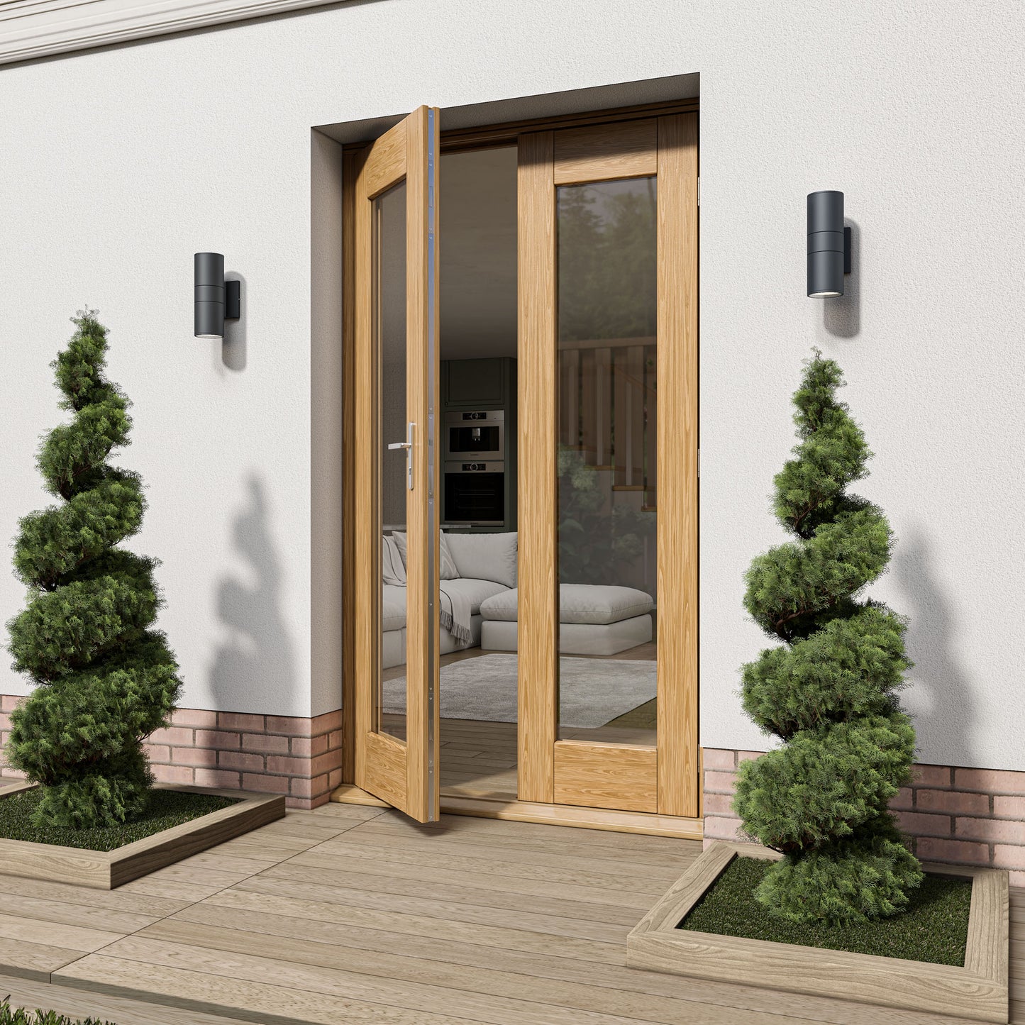 Fully Finished Oak External French Patio Door Set (OAKPATIO+HW)