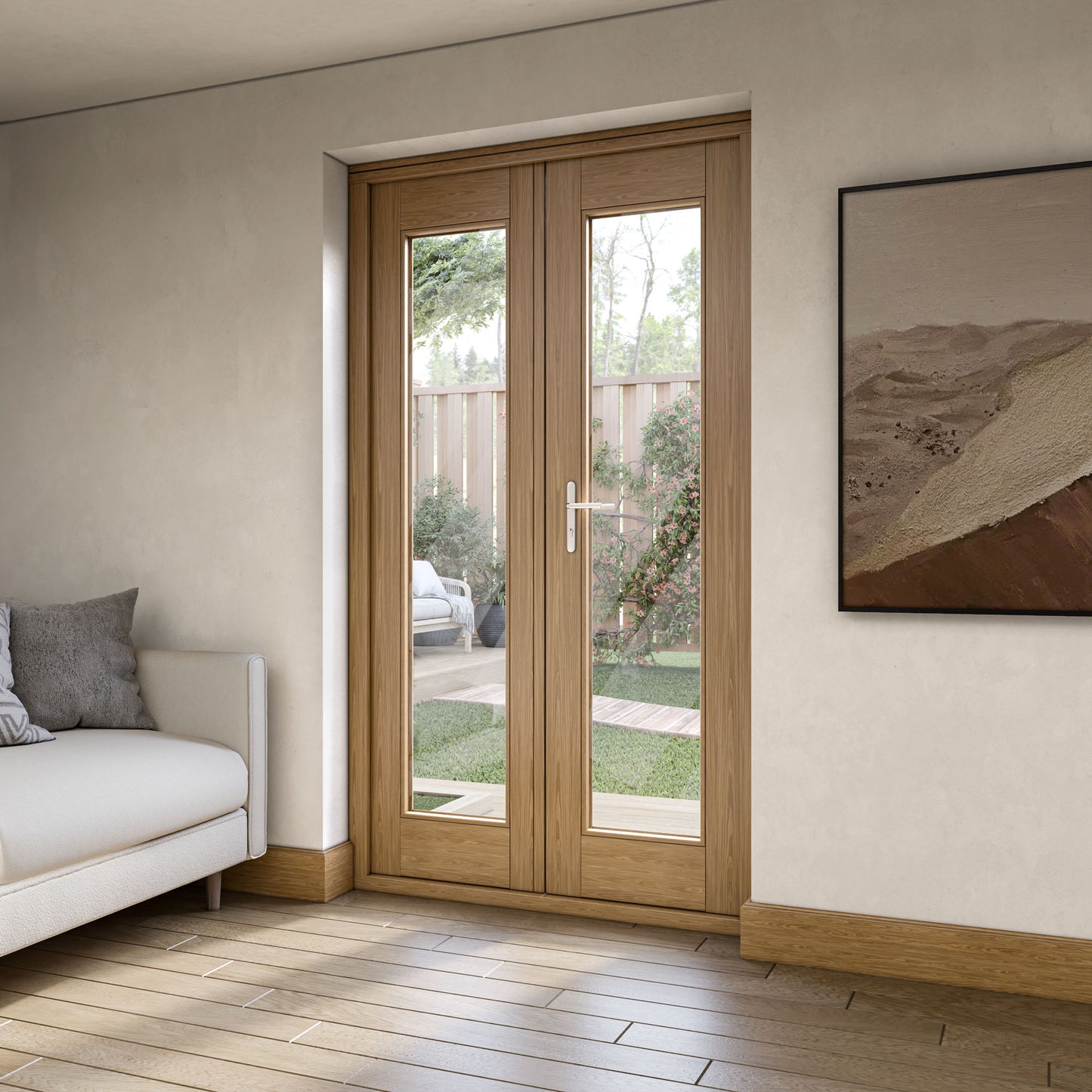 Fully Finished Oak External French Patio Door Set (OAKPATIO+HW)