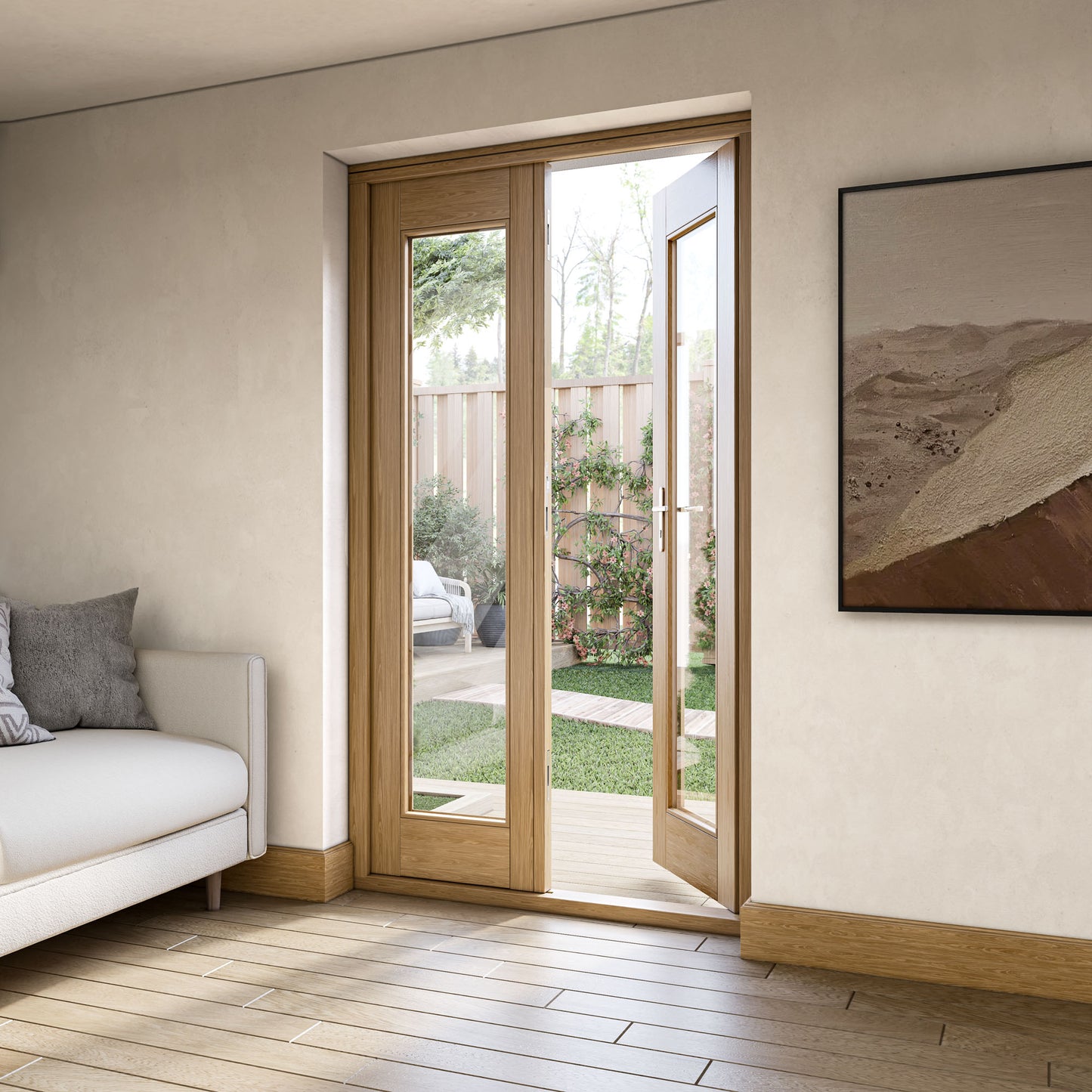 Fully Finished Oak External French Patio Door Set (OAKPATIO+HW)