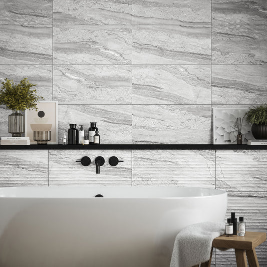 Grey Matt - Arden 8.3mm Textured Waterproof Ceramic Wall Tile