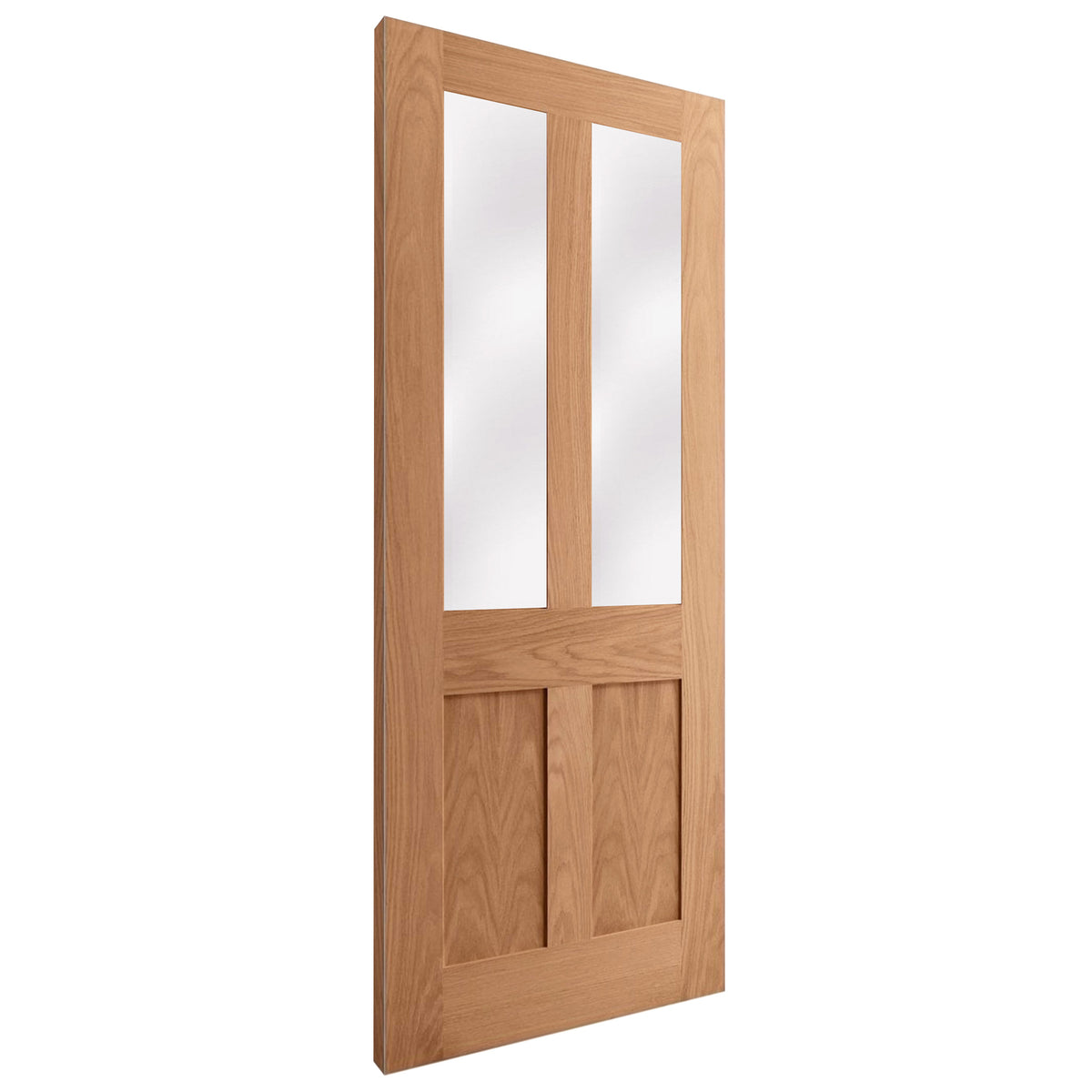 Oak Internal Fully Finished Victorian Shaker 2 Panel 2 Light Clear Glass Door