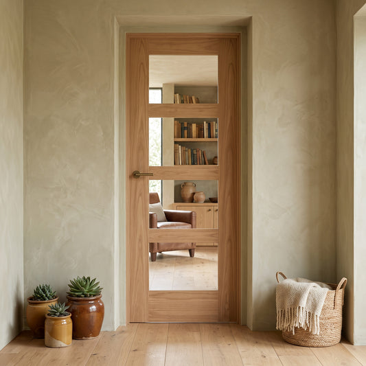 Oak Internal Fully Finished Shaker 4 Light Clear Glass Door