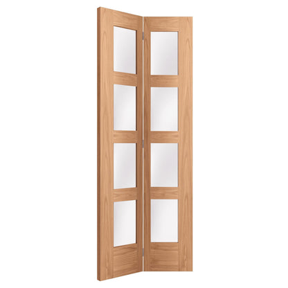 Oak Internal Fully Finished Shaker 4 Light Clear Glass Bi-Fold Door