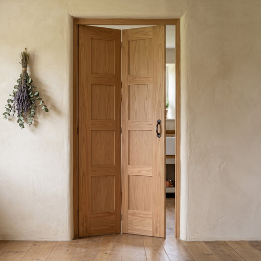 Oak Internal Fully Finished Shaker 4 Panel Bi-Fold Door