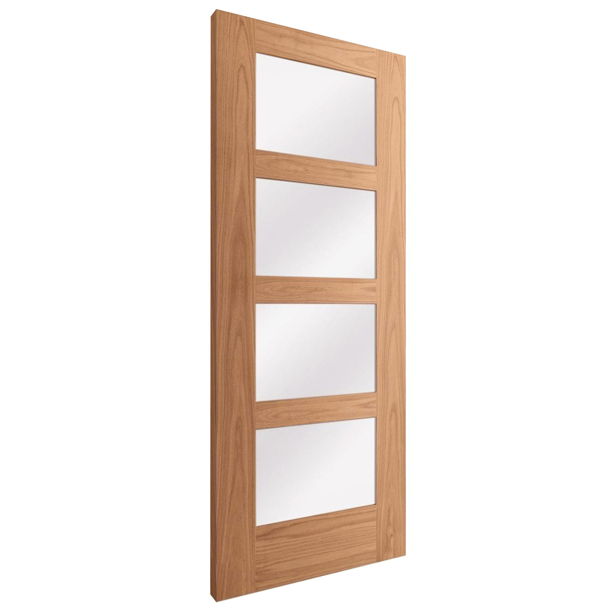 Oak Fully Finished Shaker 4 Light Frosted Glass Internal Door