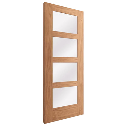 Oak Fully Finished Shaker 4 Light Frosted Glass Internal Door