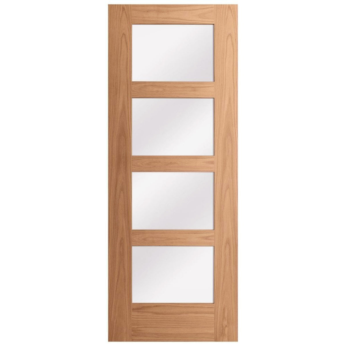 Oak Fully Finished Shaker 4 Light Frosted Glass Internal Door